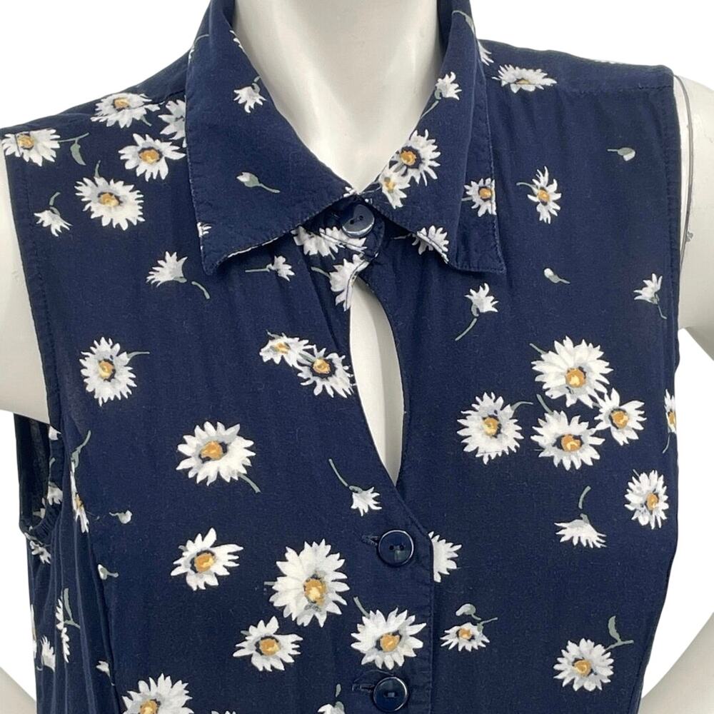 Christopher & Banks Womens Vtg Navy Midi Dress Daisy Button Front Sleeveless S - Picture 2 of 16